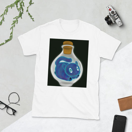Blue Mystical Cat Front Side Short-Sleeve Unisex T-Shirt - Mina's Planet